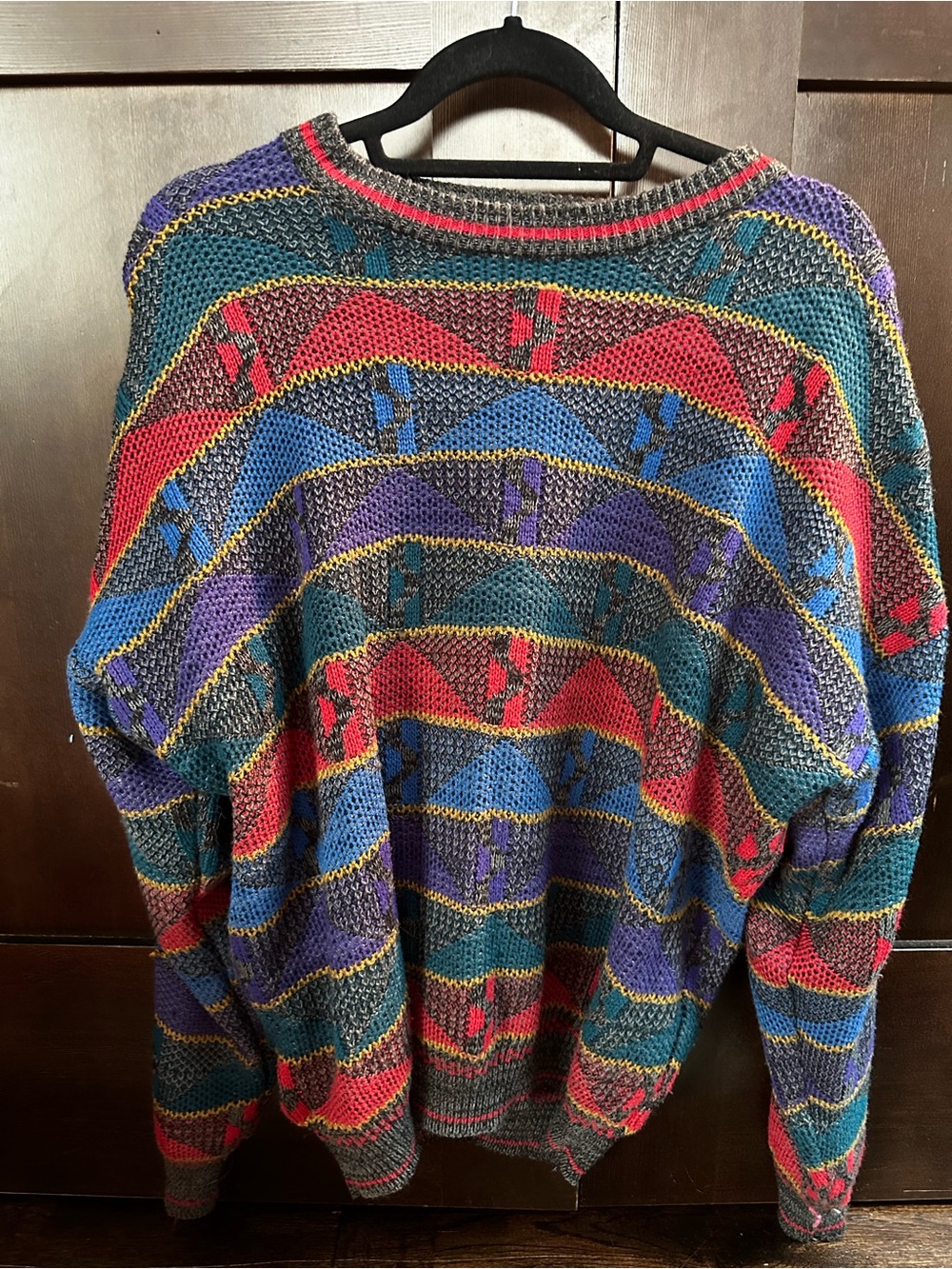 City Streets Multicolor Geometric Knit Sweater - Red, Blue, Purple, Green, Gray